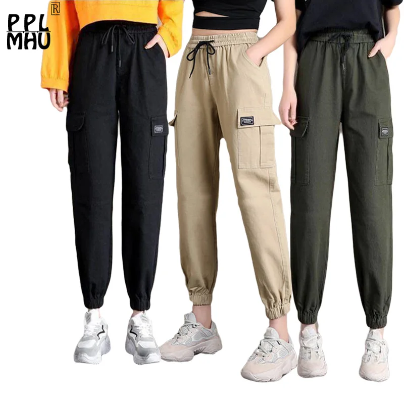 

Women's High Waist HaremPants 2019 New Streetwear Punk Black Cargo Capris pants Female Cool Jogger Fashion Hip Hop Long Sweat