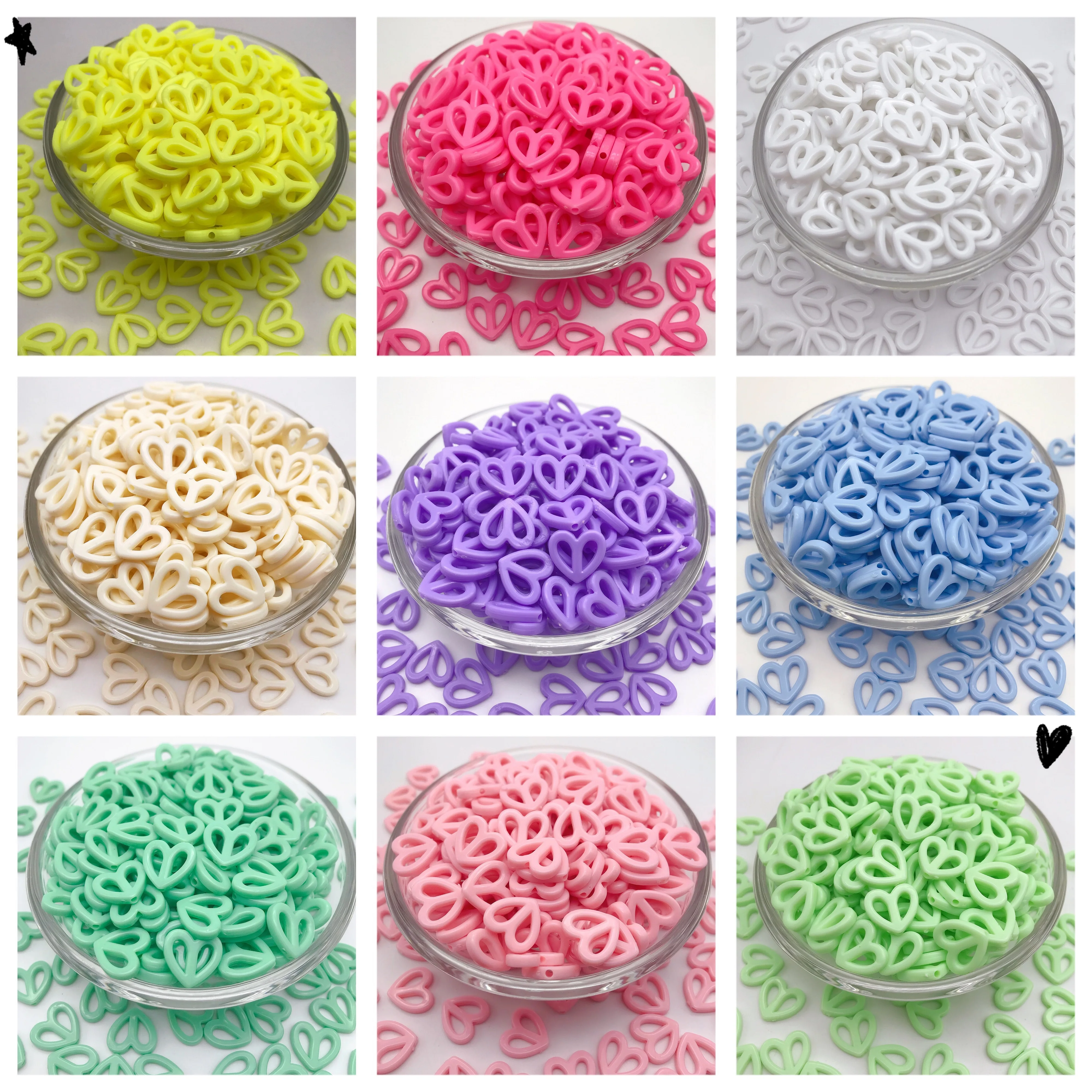 

50Pcs 16mm Lovely Hollow Heart Candy Color Acrylic Spacer Beads For Jewelry Making Diy Bracelets Necklaces Accessorise Findings