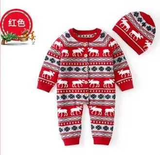 Christmas Baby Romper Deer Knitted Baby Clothes Newborn Baby Boy Girl Clothes Costume Cotton Infant Baby Jumpsuit With Hat - Цвет: Красный