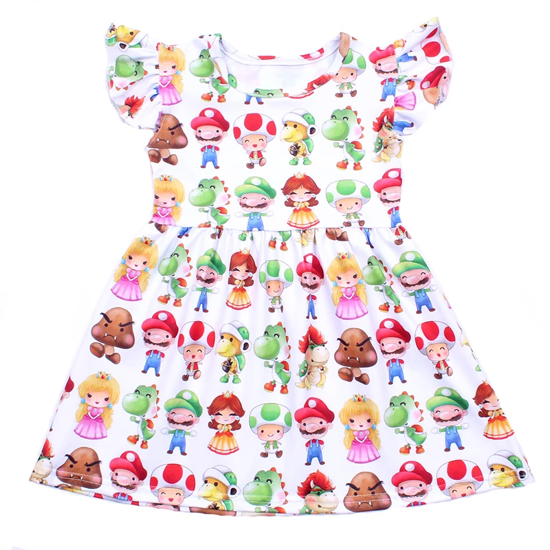 Flutter Sleeve Baby Girls Dress Children Summer Cartoon Soft Milk Silk Clothing for Party | Детская одежда и обувь