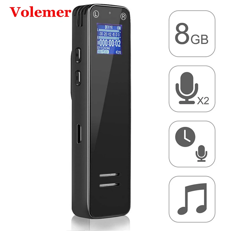

Volemer Hot V16 Digital Audio Voice Recorder 8G Professional Dictaphone Mini Mp3 Player Agc Noise Reduction Clip Belts Recorder