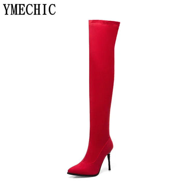 YMECHIC/женские модные пикантные узкие джинсовые сапоги на высоком тонком каблуке