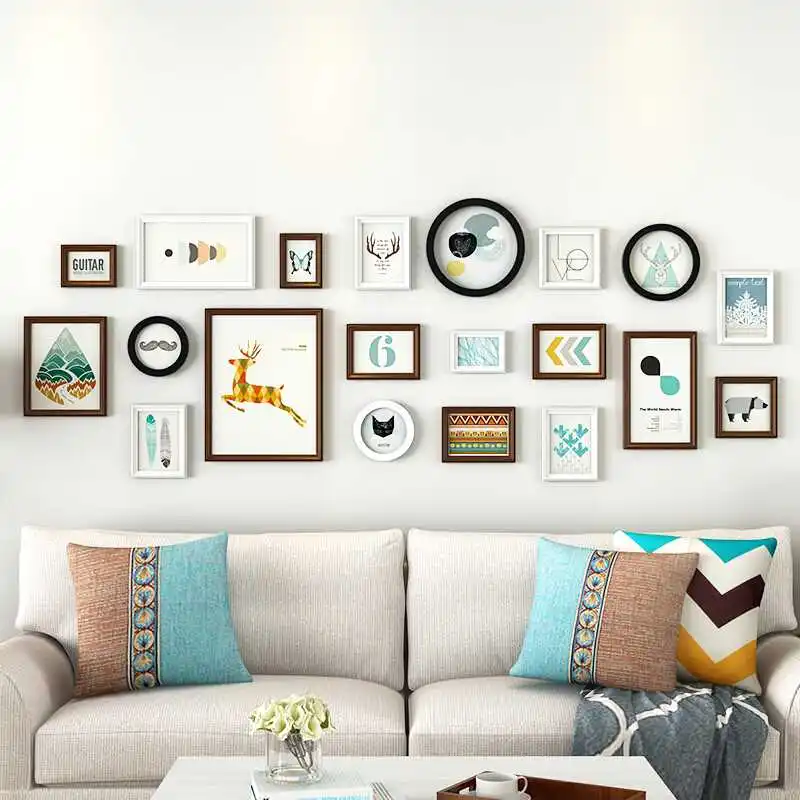 

20 Pieces Round & Rectangle Photo Frame For Living Room Hanging Wooden Frame For Pictures Picture Frame Set Wall Art Decoration