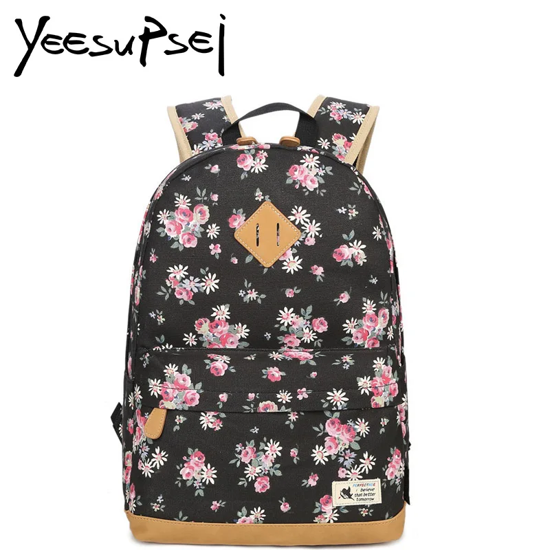 

YeeSupSei School Bag Waterproof Solid Color Canvas Backpack Embroidery Flower Pattern Children School Bag Large Mochila Rucksack
