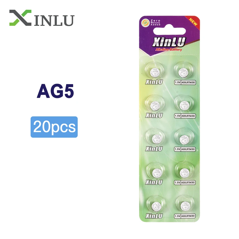 

10pcs AG5 AG 5 G5 393A LR48 LR754 15 193 LR48 D309 399 1.55V 60mAh Button Cell Coin Batteries battery,XINLU Battery