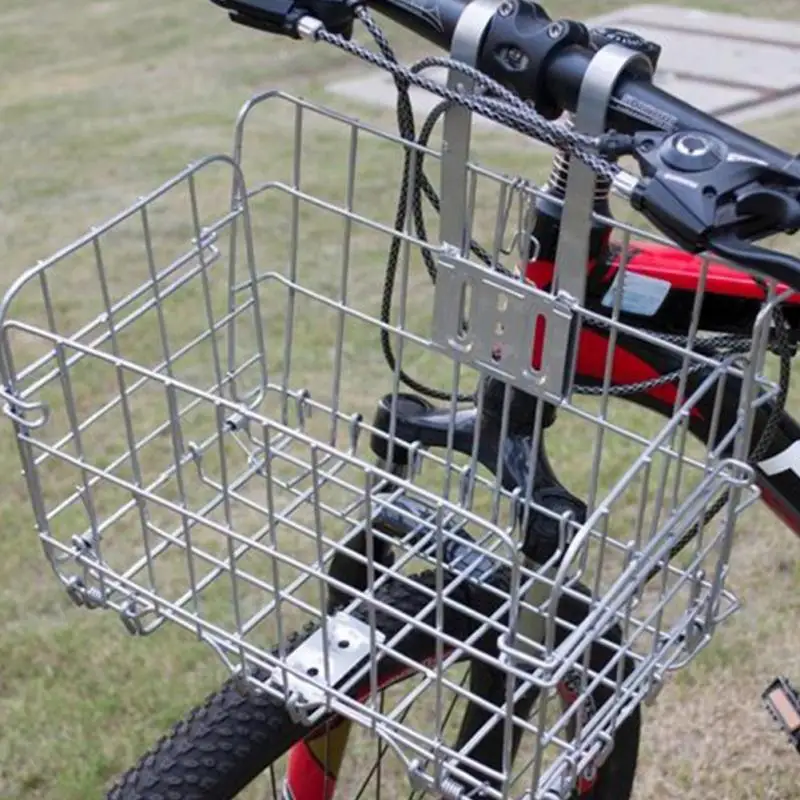 

Iron Folding Bicycle Basket Line Grid Folding Detachable Front Bag Rear Hanging Bicycle Basket Black Silver Bicycle Frame Basket