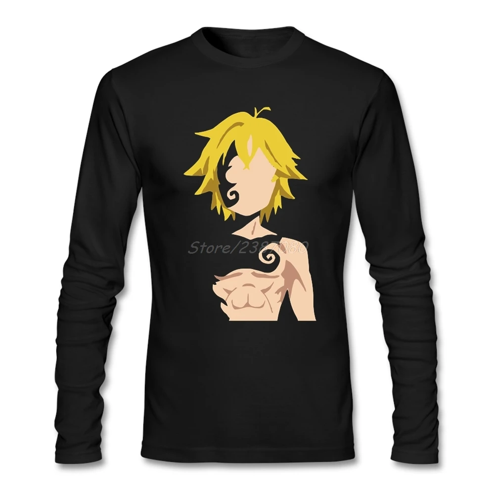 Футболка в стиле хип-хоп с надписью «The Seven Deadly Sins Meliodas», Camiseta Masculina, брендовая одежда, хлопковая Футболка с круглым вырезом и длинным рукавом, футболки для фитнеса для мужчин - Цвет: Черный