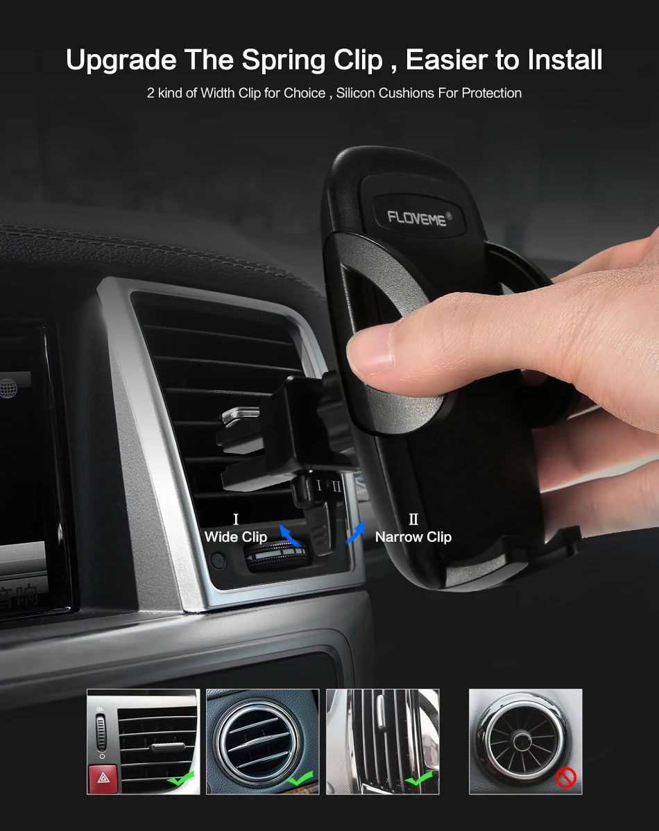FLOVEME Car Phone Holder 360 Rotation One-Click Release Universal Air Vent Mount Car Holder Stand For Samsung Galaxy S9 Plus (4)