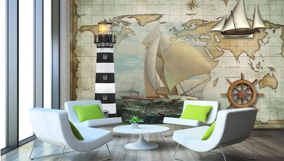 

customize wallpaper 3d stereoscopic Vintage lighthouse sailboat wallpapers for living room 3D TV background wall