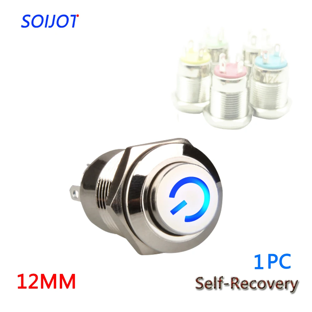 

1PC 12MM High Head Self-Recovery Power Sign LED 3V~220V Metal Button Switch Instantaneous Button Automatic Reset Waterproof