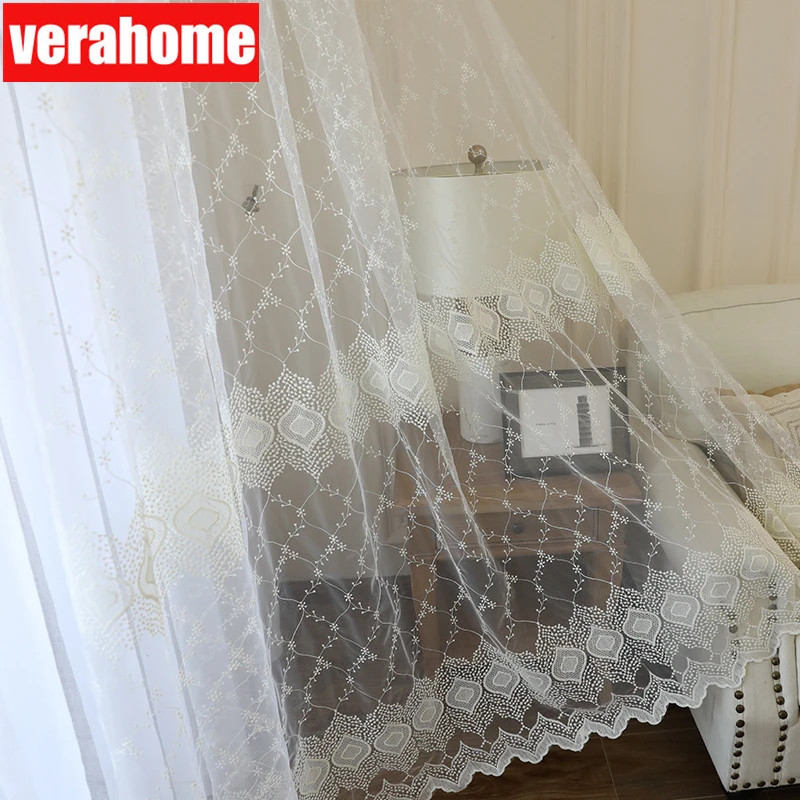 

Embroidered window screen European style window screen white wild curtains tulle voile drape for living room bedroom windows