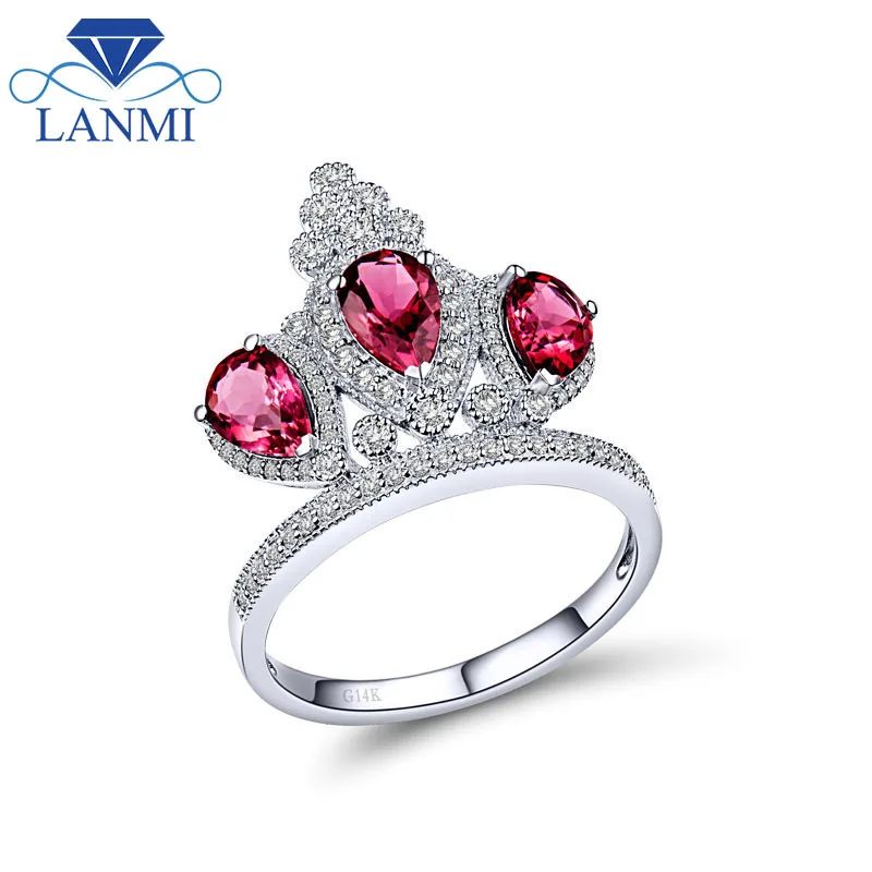 www.ermes-unice.fr : Buy Natural Pink Tourmaline Solid 14k White Gold Jewelry Crown Gemstone Ring ...