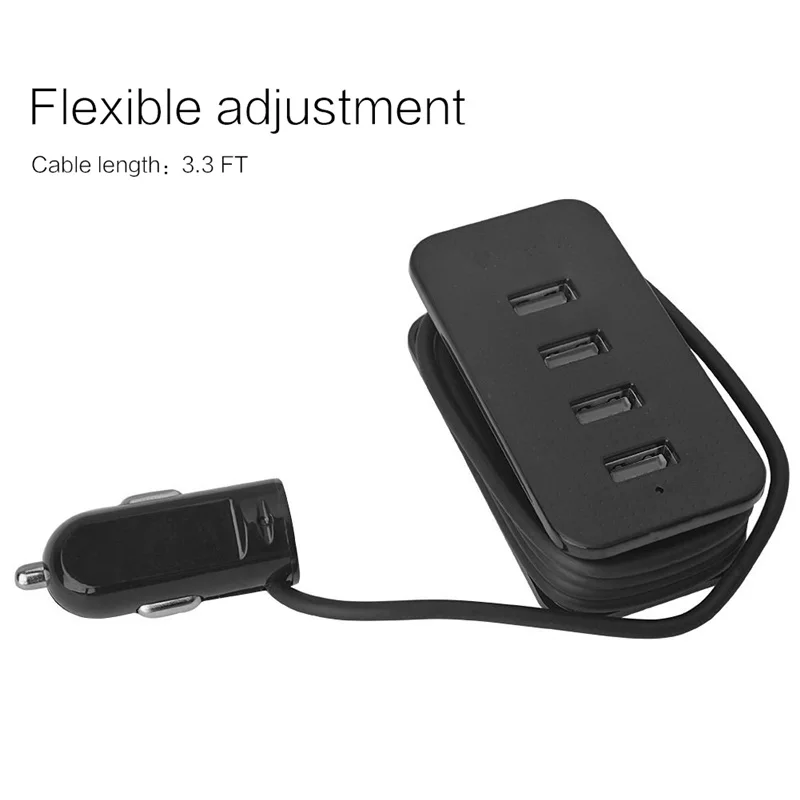 

1m Portable Car Charger 4.1A Max 4 Ports USB Extending USB HUB Passenger Front and Backseat Charging For Smartphones iPhone 7 6