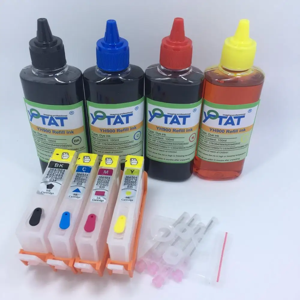 

YOTAT 4*100ml Dye ink + For HP 685XL Refillable Ink Cartridge for HP685 for HP Deskjet 3525 4615 4625 5525 6525 Printer