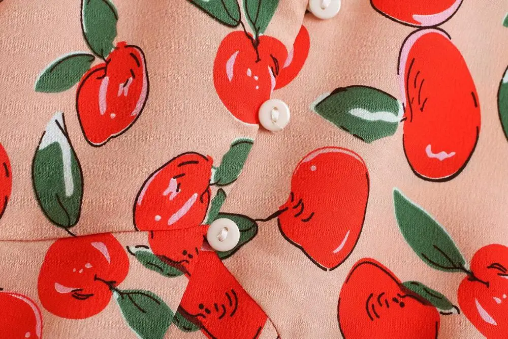 Bazaleas Франция кремовая вишня принт blusas винтажная женская блузка тонкая с