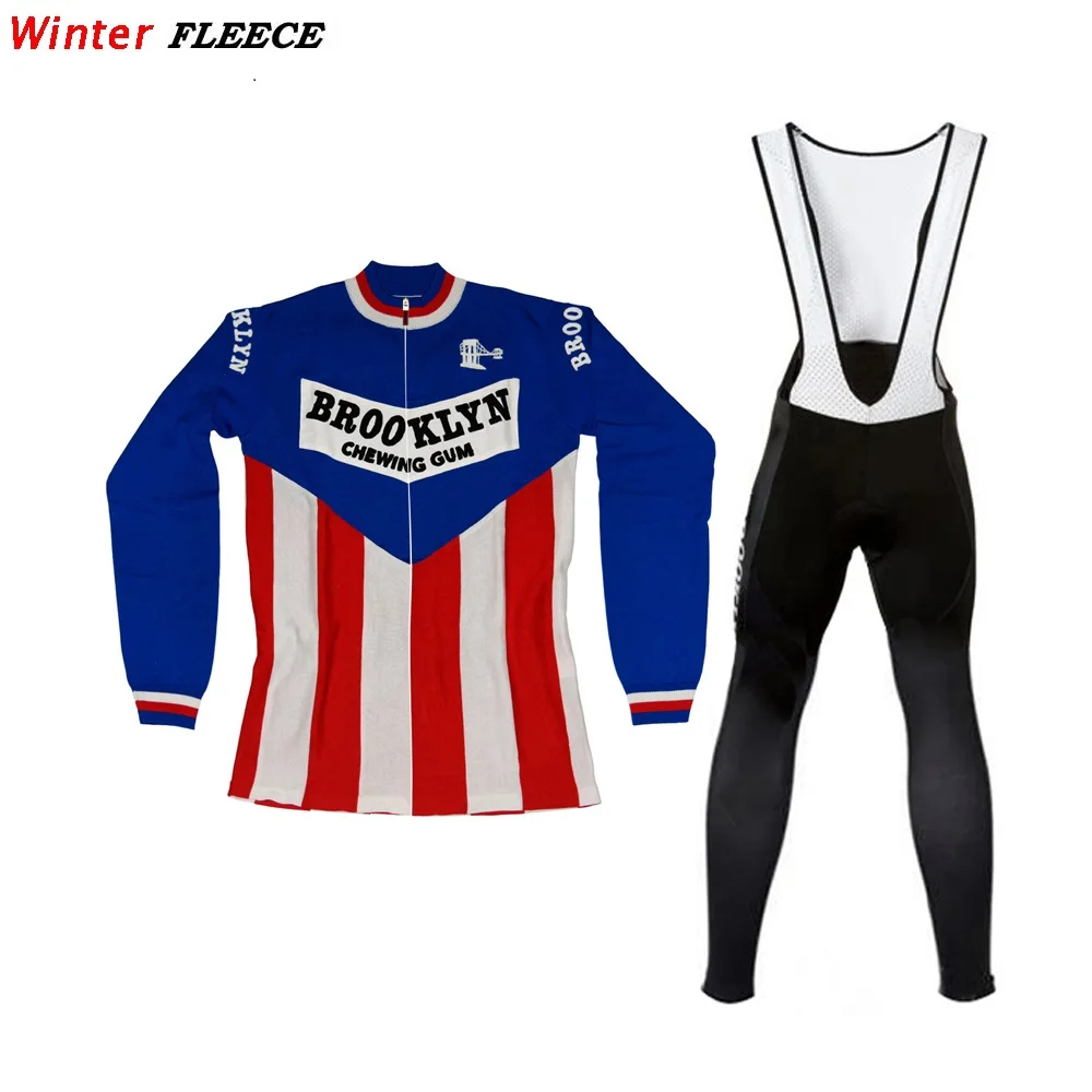 

Hot retro men's winter thermal Fleece & Thin long sleeve cycling jersey set Bicycle cycling clothing Maillot Ciclismo gel pad