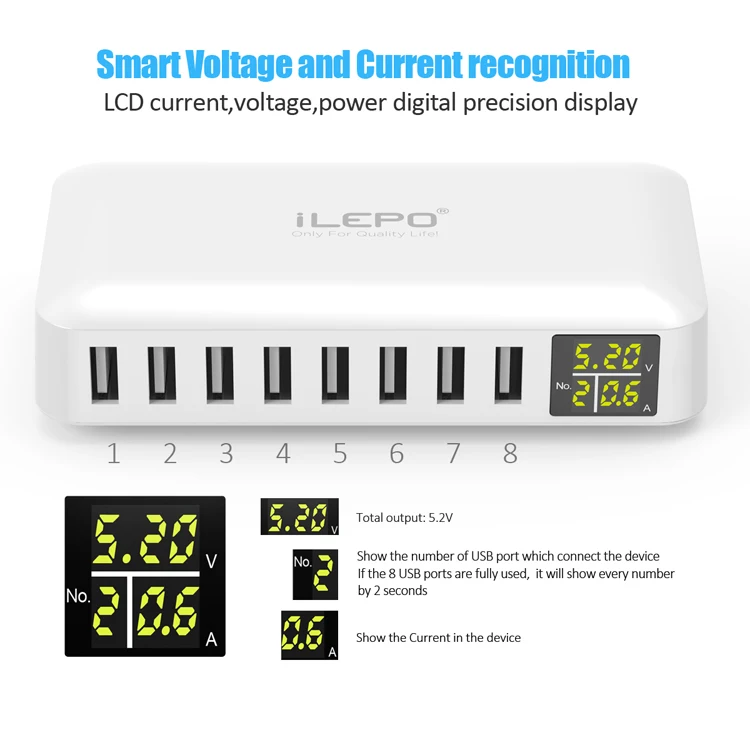 ILEPO 8-ميناء الذكية USB شاحن عالية الجودة الهاتف محطة شحن 5 V 8A ل Xiaomi هواوي سامسونج فون اللوحي قوة البنك ILEPO 8-ميناء الذكية USB شاحن عالية الجودة الهاتف محطة شحن 5 V 8A ل Xiaomi هواوي سامسونج فون اللوحي قوة البنك