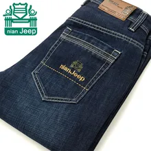 NianJeep Autumn Thickness Straight Cotton Jeans Striped Style Good Quality Man s Slim Trousers Blue Color
