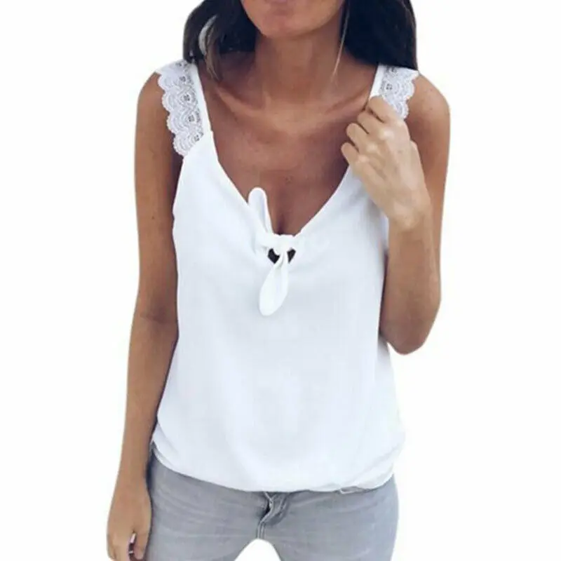 

2019 Women Summer Lace Camisole Plain Strappy Vest Top Sleeveless Blouse Casual Tank Shirts Clothing Bow Solid Soft Clothes