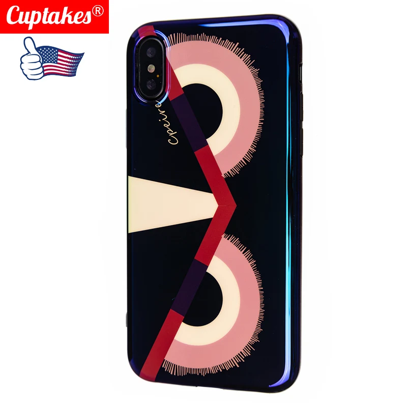 

Cuptakes Luxury Glossy IMD Soft Silicone Case for iPhone 7 8 X 6 6S 7Plus 10 Cover Cute Devil Big Eye Cool Glitter Laser Blue