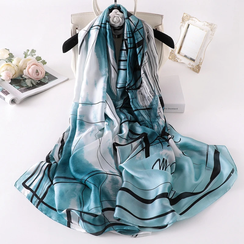 

Fashion Shawl Scarf For Women Print Silk Scarfs Female 180cm*90cm Luxury Brand Square Shawls Scarves For Ladies head scarf 2019