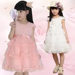 Милые девушки многослойное платье одноцветное Цвет принцессы бальное платье Dentelle короткий рукав Летняя Детская Платья для женщин Vestido Menina
