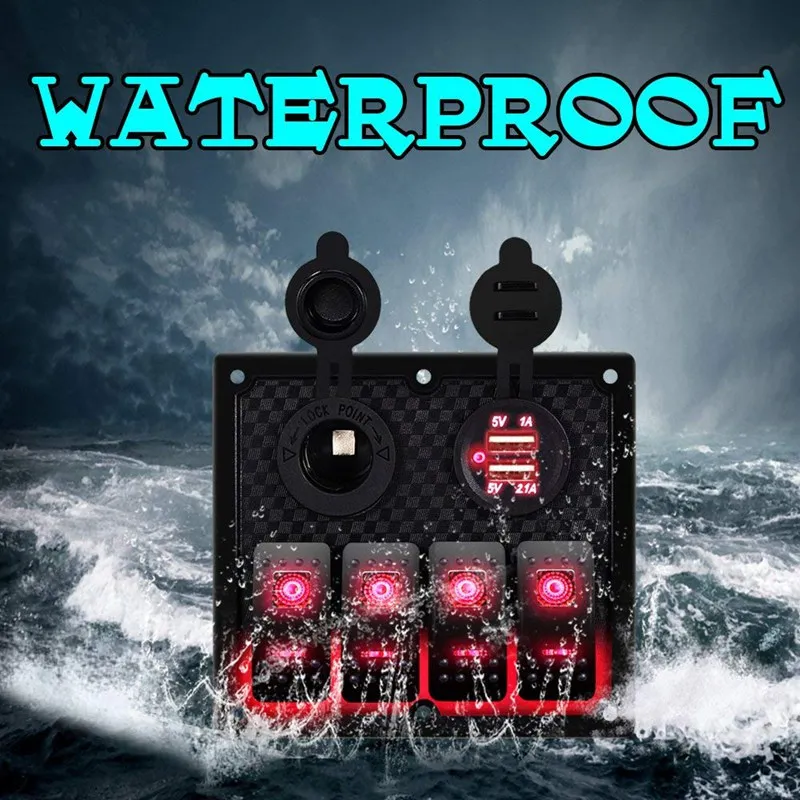 12 V-24 V 4 Gang морской катер автомобиля цепи RV светодиодный перекидной переключатель выключатель Панель выключатель вольтметр с предохранителем двойной USB кабель для зарядки для автомобилей класса RV Boa