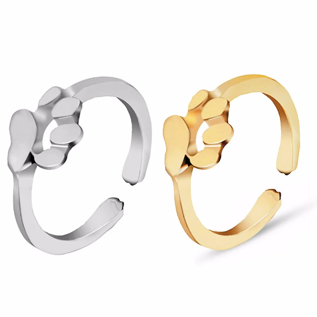 Lovely Animal Ring Vintage Cat Dog Paw Print Laides Ring Alloy Gold Silver Open Ring Pet Cute Rings Girls Kids Christmas Gift