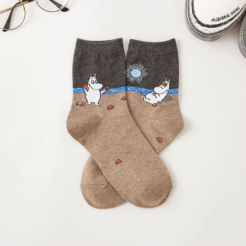 Новые осенние и зимние женские носки с символикой аниме Харадзюку каваи бегемотик модные классические забавные носки средней длины с животными