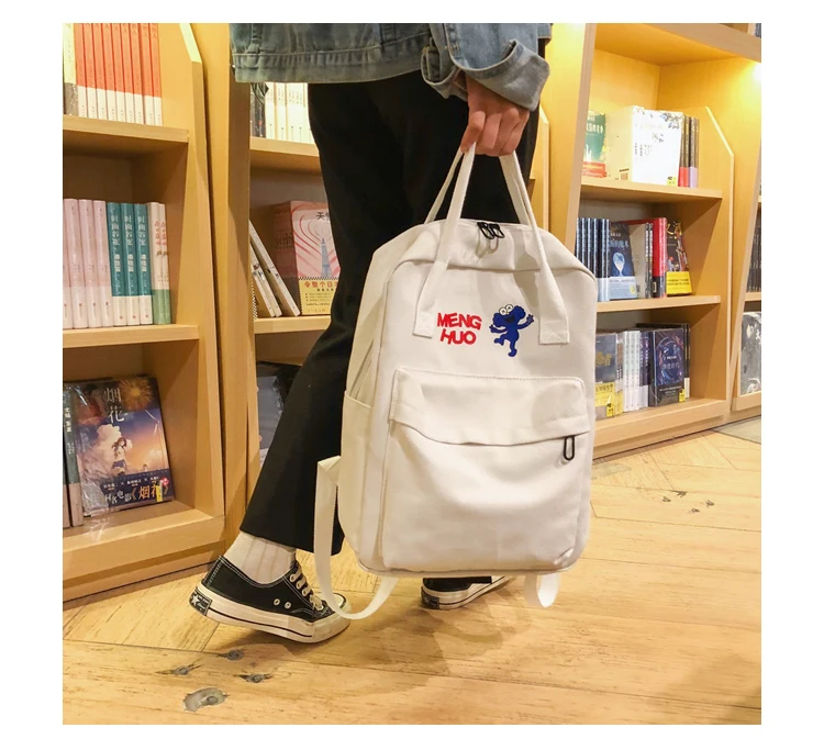 Menghuo Women Canvas Backpacks High Quality Cartoon Printed School Bag for Teenagers Girls Laptop Backpack Solid Travel Backpack_24
