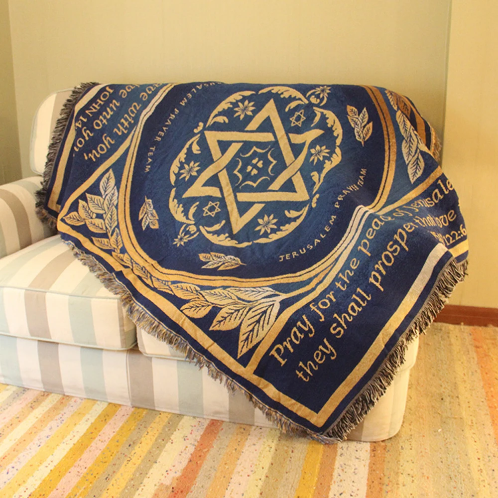 

ESSIE HOME Sofa Blanket Israel Flag Rug Cotton Jacquard Blanket Blue Sofa Decoration Carpet Tapestry Bedspread