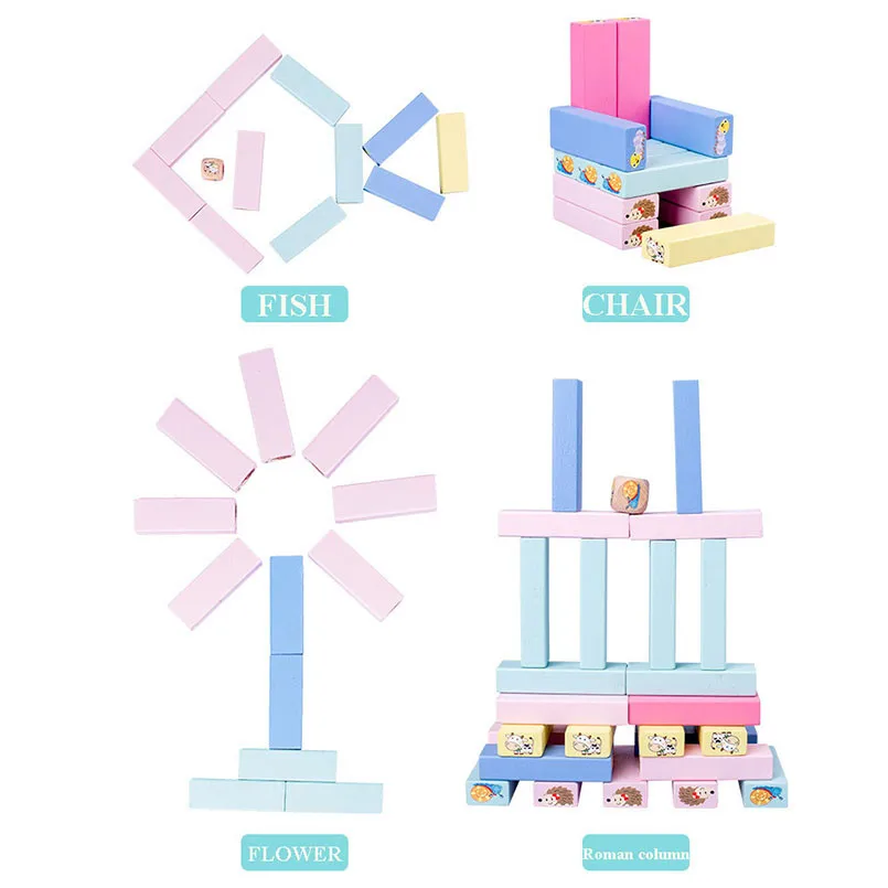 51 шт./компл. деревянные радужные животные башня Макарон строительные блоки игрушка домино укладчик настольная игра складывается Высокая Монтессори детские игрушки