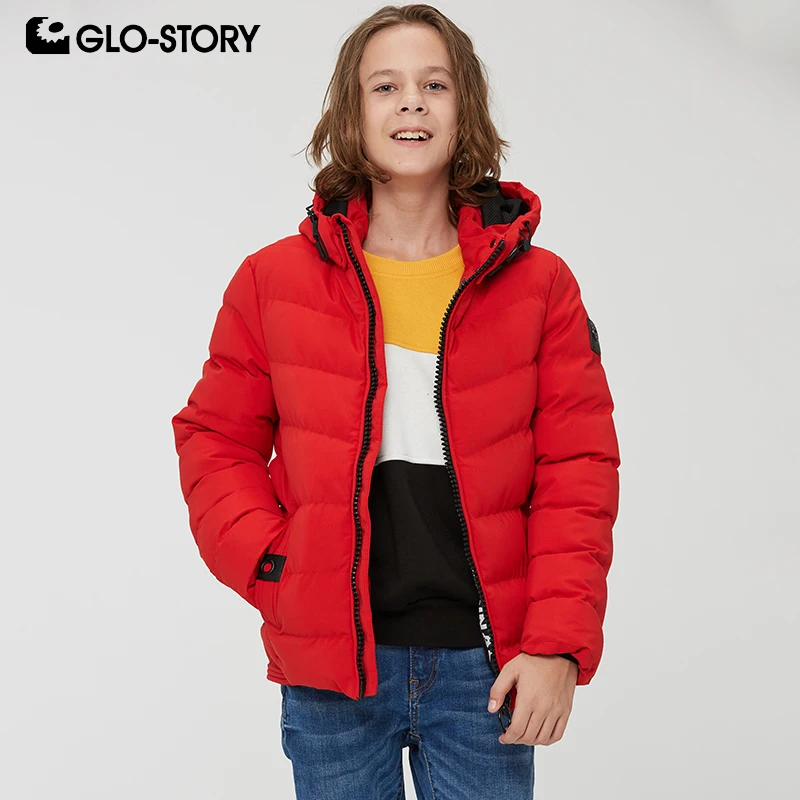 

GLO-STORY Teenage Boy Winter Jackets with Hooded Zipper Letter Kids Parkas Winter Coats 2019 New Fashion Tape 134-170CM BMA-9164