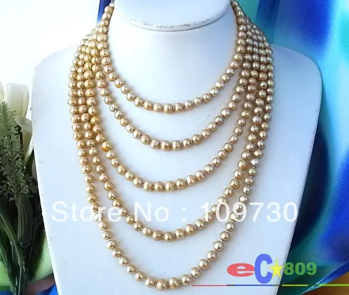 

Jewelry 0012027 100" 8MM GOLD ROUND FRESHWATER CULTURED PEARL NECKLACE
