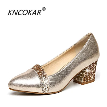 

2017 spring the new thick and real middle aged mother's shoes, fashionable bright soft base 6CM high heel women's shoes