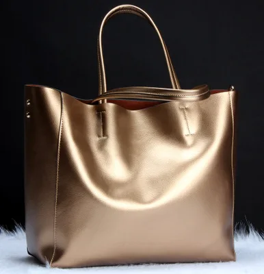 Модные блестящие сияющие цвета Роскошные Натуральная кожа женские большой 10l сумка сумочка из воловьей кожи сумка на молнии - Цвет: Golden