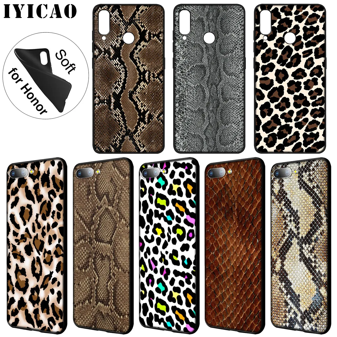 IYICAO Snake Skin DIY Leopard Drawing Soft Case for Huawei Y9 Y7 Y6 Prime 2019 Cover Honor 20 8C 8X 8 9 9X 10 Lite 7C 7X 7A Pro |