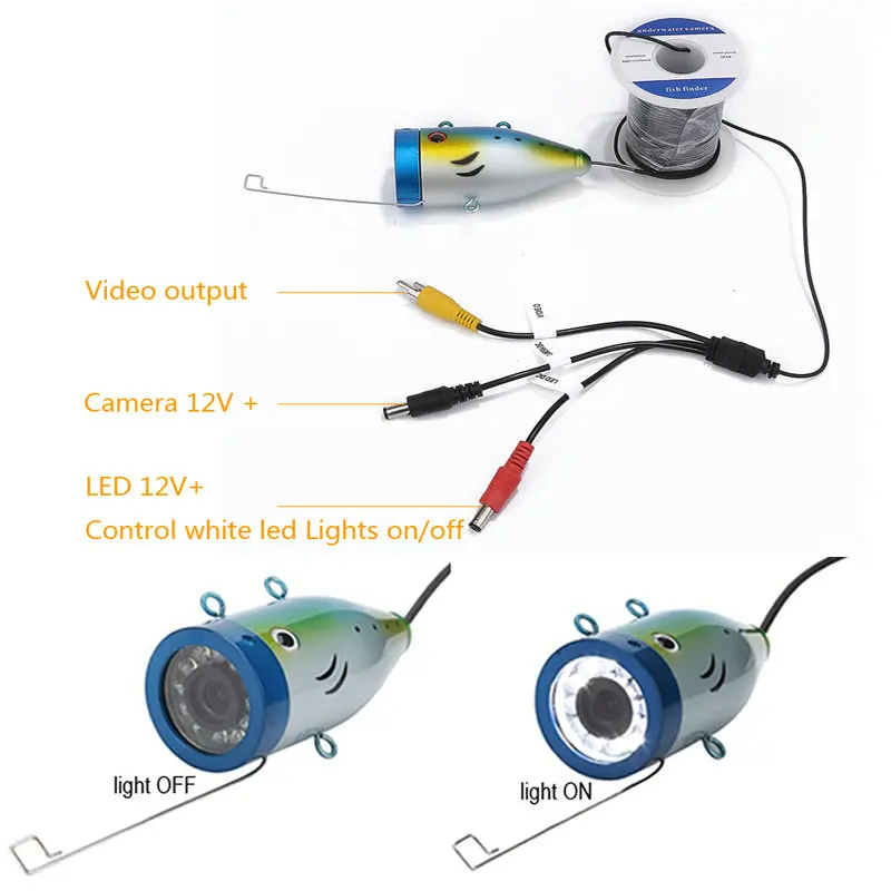 GAMWATER " видео рыболокатор HD 1000TVL подводная рыболовная камера комплект с функцией записи видео Белый светодиодный