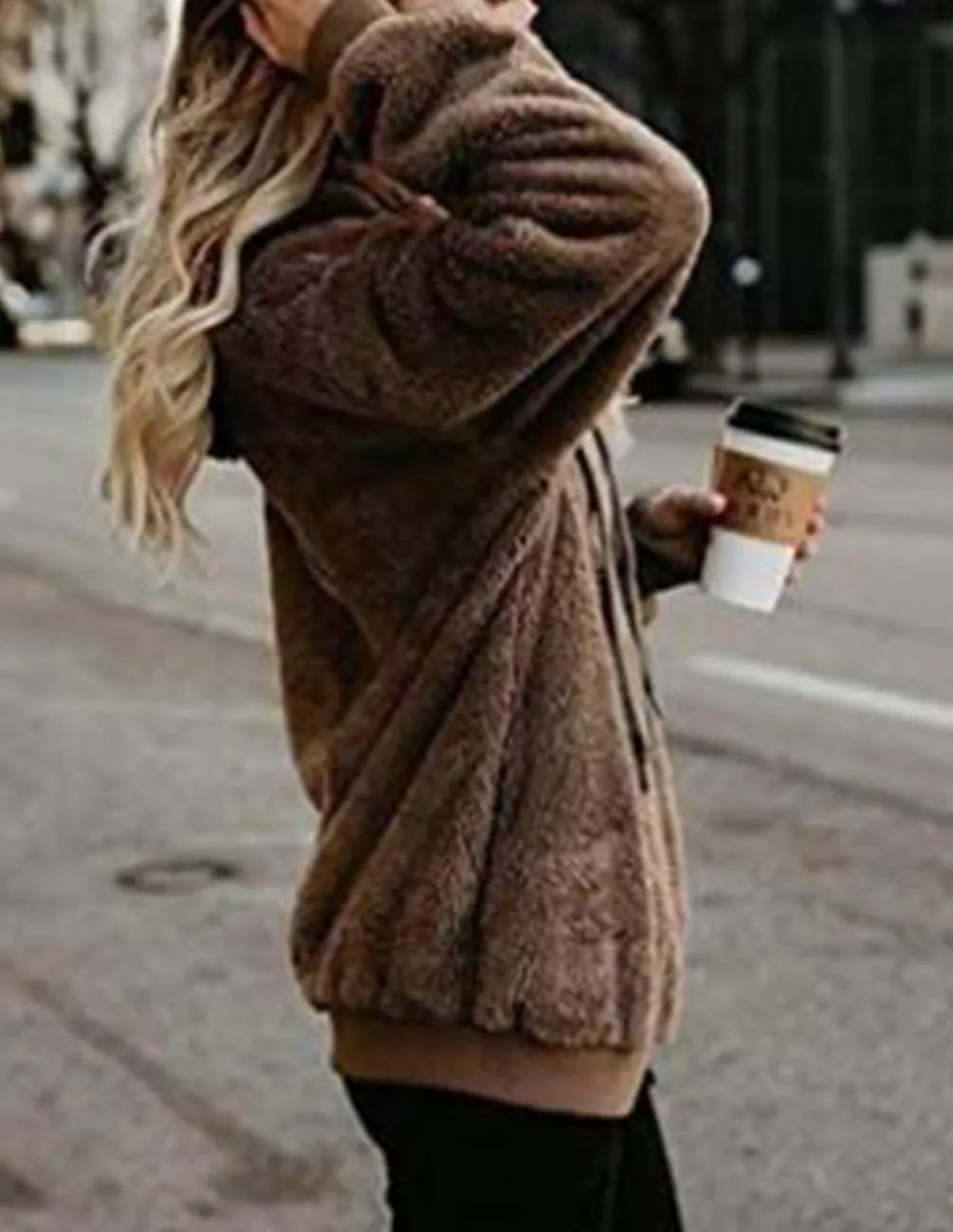 

2018 New Large Size Women's Hooded Zipper Pocket Hooded Plush Warm Fashion Autumn Winter Coat