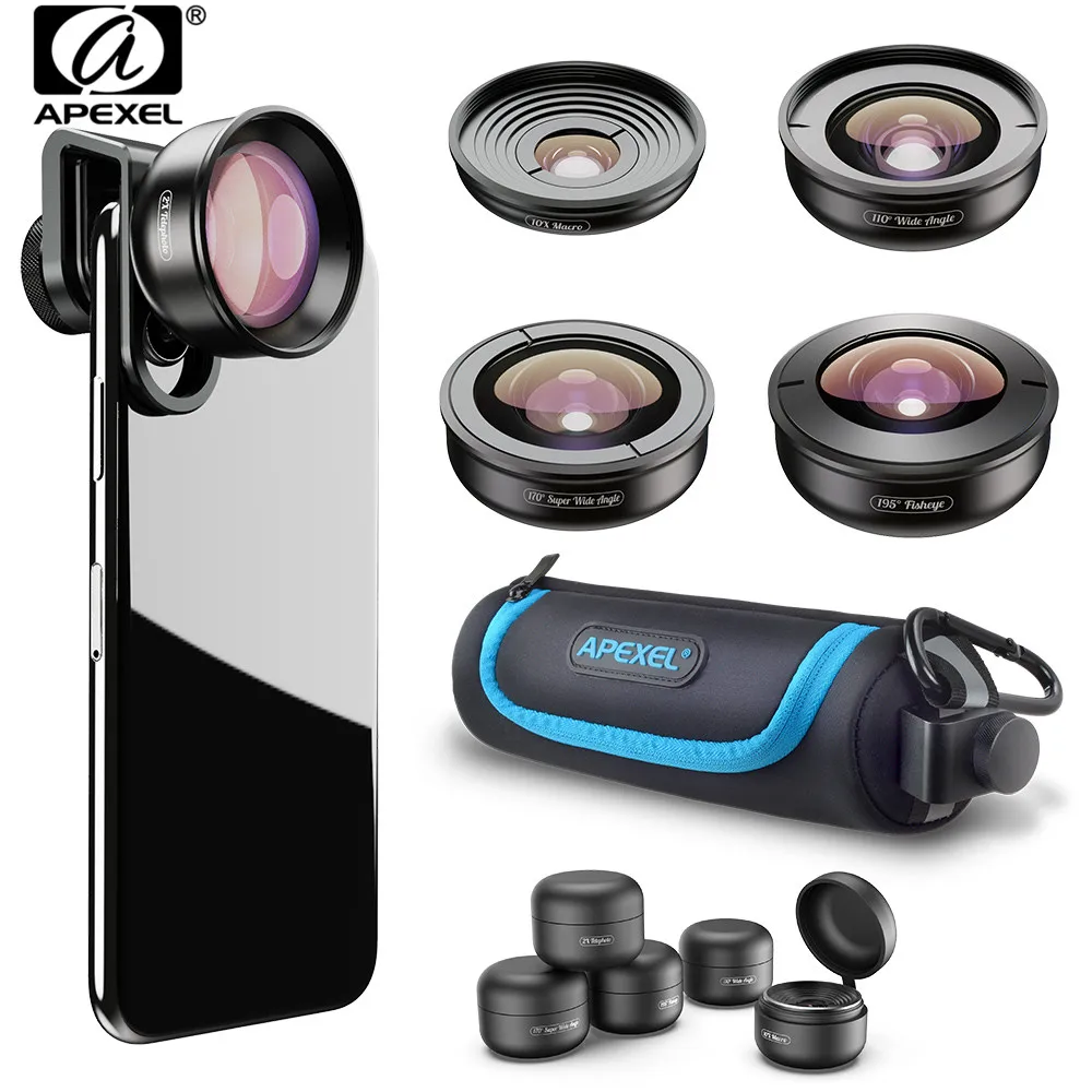 110/°Wide Angle Apexel HD Mobile Phone Camera Phone Lens Set 195/°Fisheye for Dual Lens//Single Lens iPhone Pixel Samsung Galaxy Smartphones 170/°Super Wide Angle 2X Telephoto Lens 10x Macro Lens
