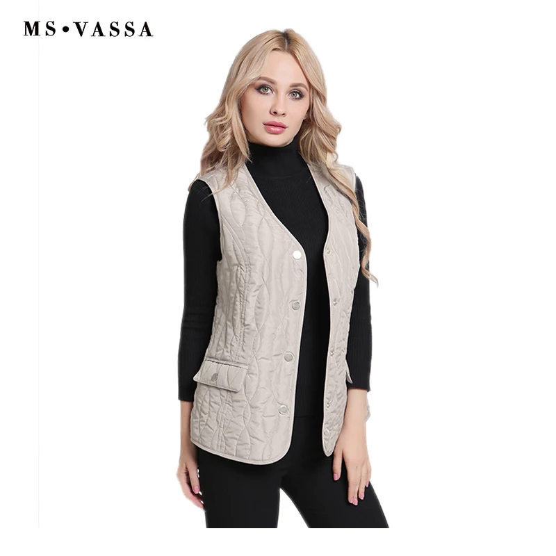 MS VASSA Women Vest New 2018 Autumn Spring waistcoat Ladies sleeveless jackets casual classic female vest plus size 5XL 7XL