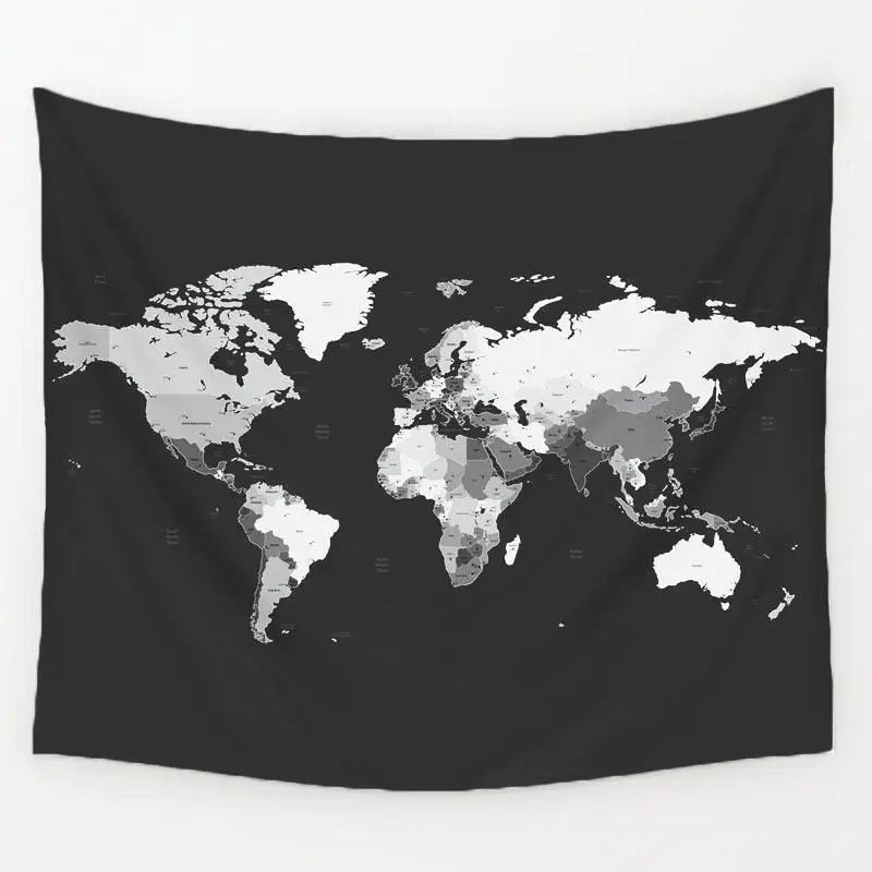 

B&W World Map Tapestry Wall Hanging Tapestry