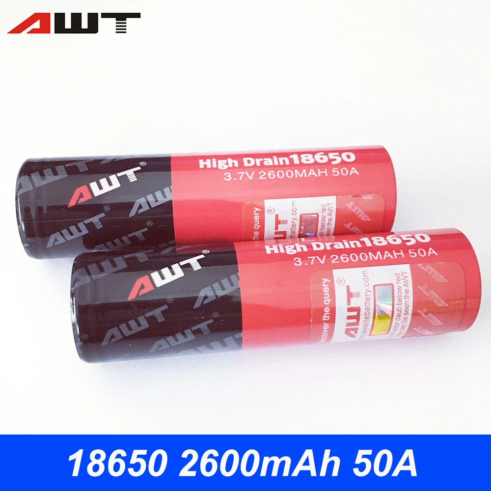 

AWT 18650 Rechargeable Battery 2600mAh 50A Li-ion E Cigarette Battery 18650 for Joyetech Kangertech Box Mod VS VTC4 T021