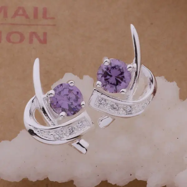 

AE553 925 Jewelry Silver Plated Wholesale , 925 silver fashion jewelry , sickle inlaid purple stone /bdmajuta avxajnea