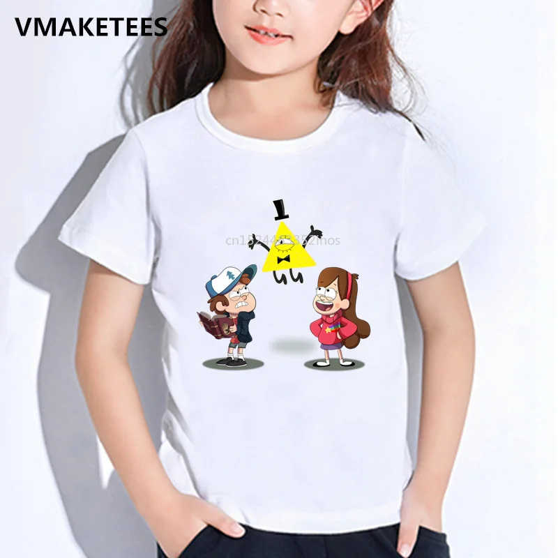 Для детей, на лето для мальчиков и девочек; футболки с рисунком Gravity Falls Гравити Фолз-чашечки сосна с рисунками героев мультфильма Детская футболка забавная одежда для малышей футболка, HKP2415