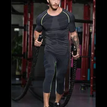 Лето мужские высокие эластичные компрессионные кальсоны для мышц Фитнес Бодибилдинг базовые слои Формирователи тела Капри комплект одежды