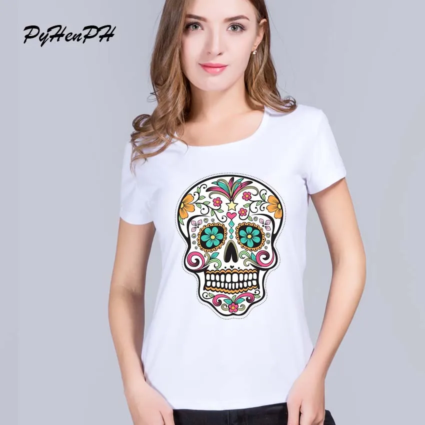 PyHenPH New Brand clothing Sugar Skull Print originality t shirt women