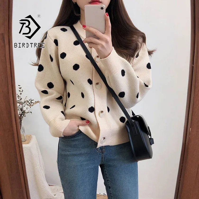 Женский однобортный Кардиган в горошек милый свитер Корейском стиле модель T97211D