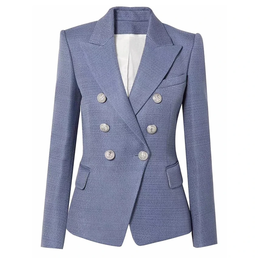 

EXCELLENT QUALITY 2019 Stylish Designer Blazer for Ladies Double Breasted Lion Buttons Blazer Jacket