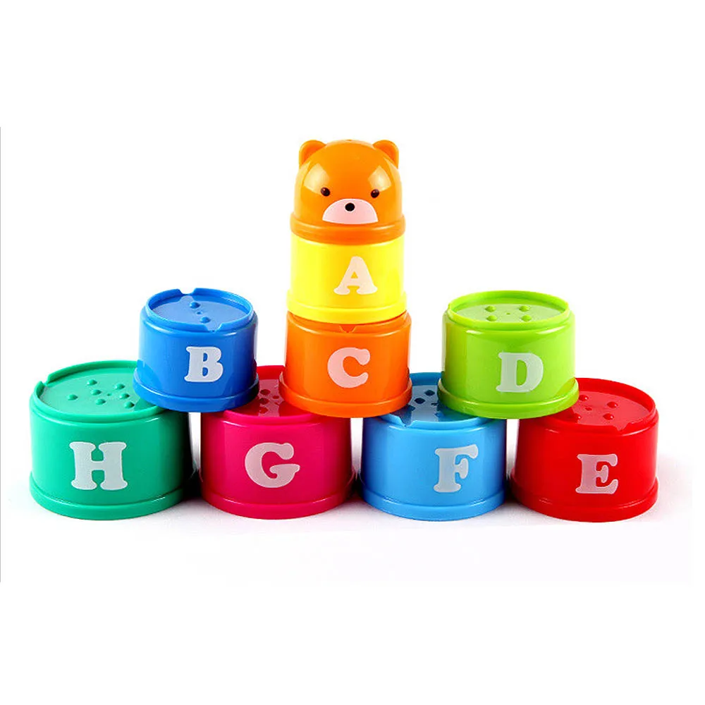 9 шт. пирамида из чашек башня цифры буквы Развивающие игрушки для малышей фольдин Дети Раннее развитие 24 месяца детские игры